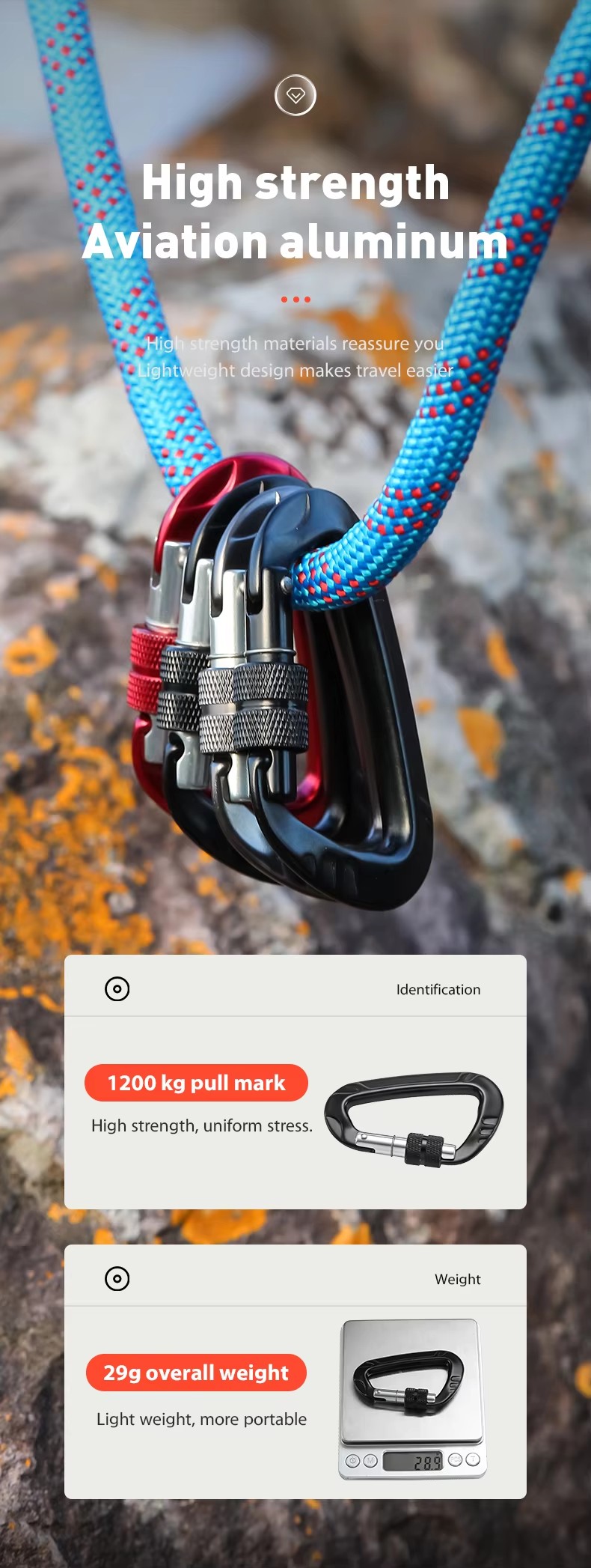 Aluminum Climbing Screw Locking Carabiner 12kN Gym Carabiner Clip for Heavy Industry