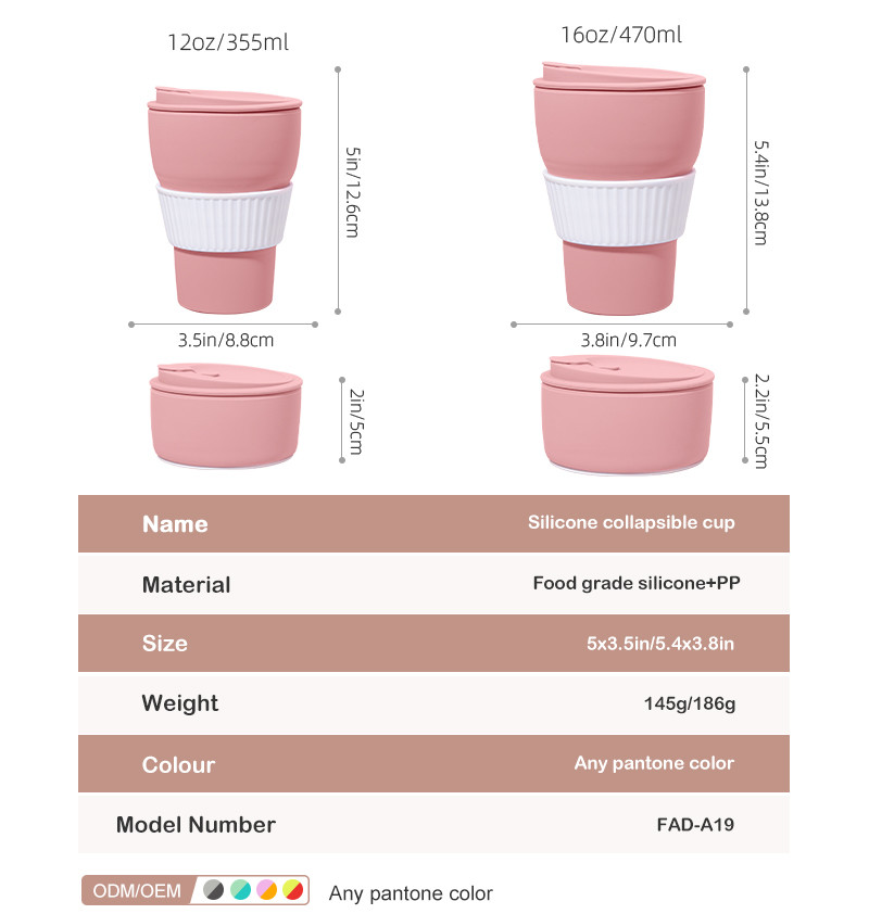 Flexible Collapsible Silicone Coffee Cups 12oz 16oz Cold / Heat Resistance