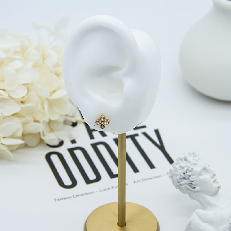 Luxury Alloy Gold Earrings Studs Leaf Flower Shape Shiny Crystals 4 Pcs