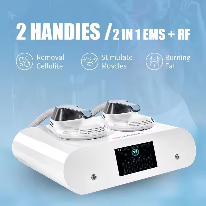 Portable ems body sculpting machine home use 2 handles cellulite reduction rf skin tightening body sculpting machine