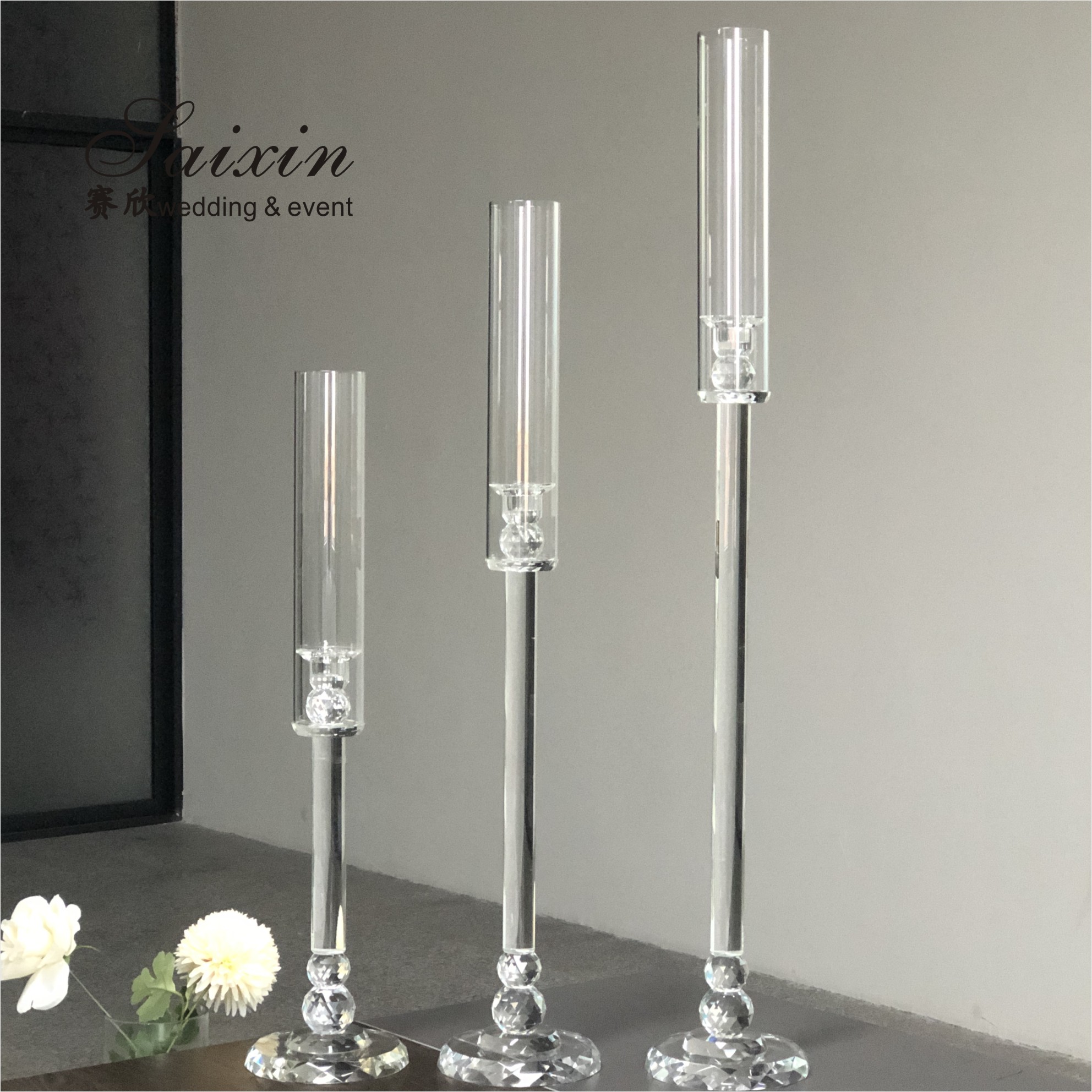 Small Crystal Glass Candle Holder Luxury Event Table Decoration Long Pole 115CM
