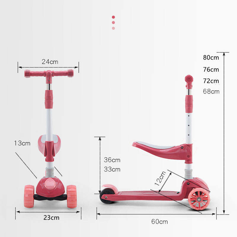 Metal Tricycle Style Kick Scooter for Children Ages 3-12 Adjustable Height Wheels