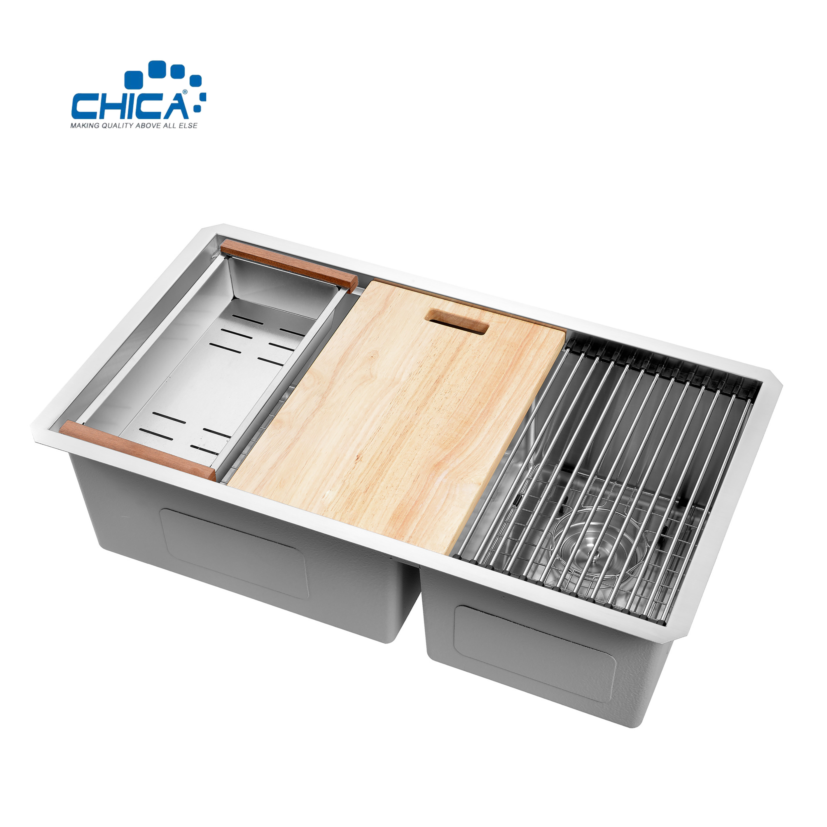 carton pallet double bowl SUS304 corner sink commercial stainless steel sink topmount handmade house sink