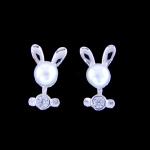 Bunny Style Children Silver Jewellery / Fashionable Freshwater Pearl Earrings