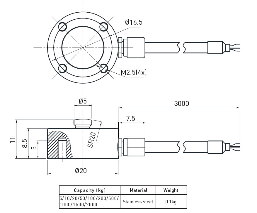 Micro Waterproof Strain Gauge Load Cell 5kg - 2t With Low Profile , Stainless Steel