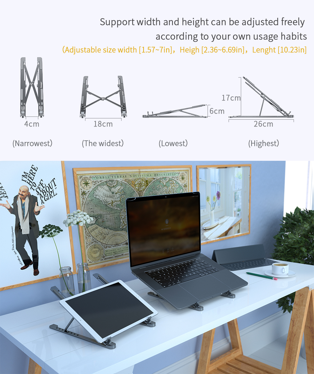Adjustable Aluminum Laptop Stand Foldable Waterproof At Office Home Trip