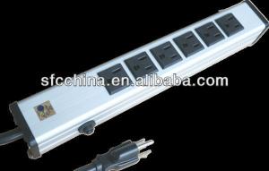 China SFC306-612B aluminium alloy UL approved American 6-outlet power strip, with 15A curcuit breaker wholesale