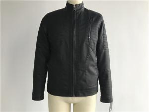 China Funnel Collar Mens PU Jacket , Black Polyurethane Quilted Jacket TW82992 wholesale