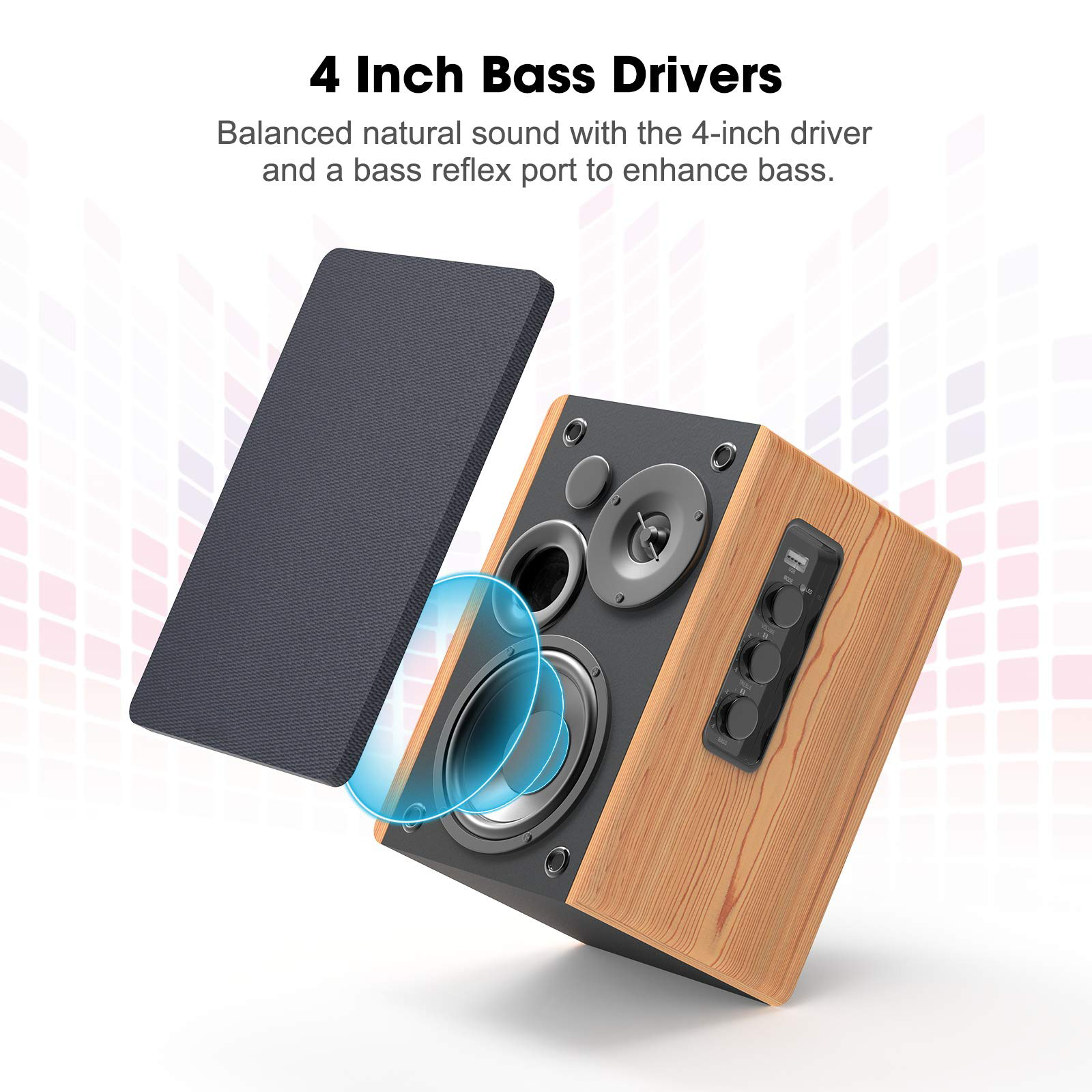 Hifi Active Bookshelf Speaker Wireless Portable Classic Wood Finish Style