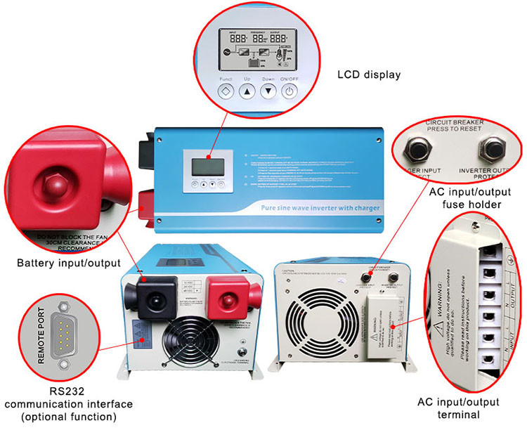 12VDC/24VDC 2000w Solar Home Inverter With Built In Battery Charger Max 30A
