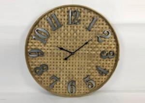 China ZYWSC002 Farmhouse Bamboo Rattan Silent Noiseless Large Round Wall Clock Country Style For Home wholesale