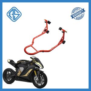 China Red Motorcycle Frame Stand Lift 2 Inch Wheel Steel Tube wholesale
