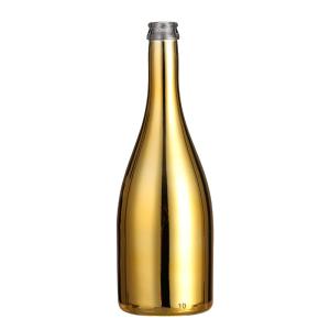 China Custom Glass Body Material Electroplated Blue Gold Sliver Champagne Bottle 750ml wholesale
