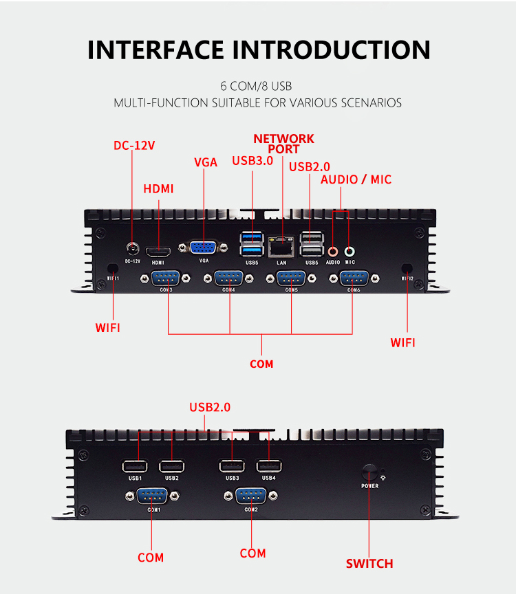 Industrial Embedded Mini Pc Computer With I5 7267U 2 Rs232 Win10 Pro Vga Hd Fanless