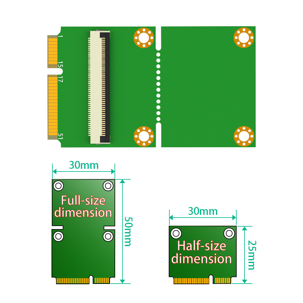 Mini PCI-E 52Pin To MPCIe Wireless Adapter Card With 1 SIM Slot FPC Cable For Test Wifi Module Or 3G 4G LTE WWAN Modem