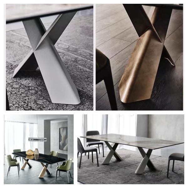 Contemporary Modern Luxe X Base Ceramic Marble Dining Table