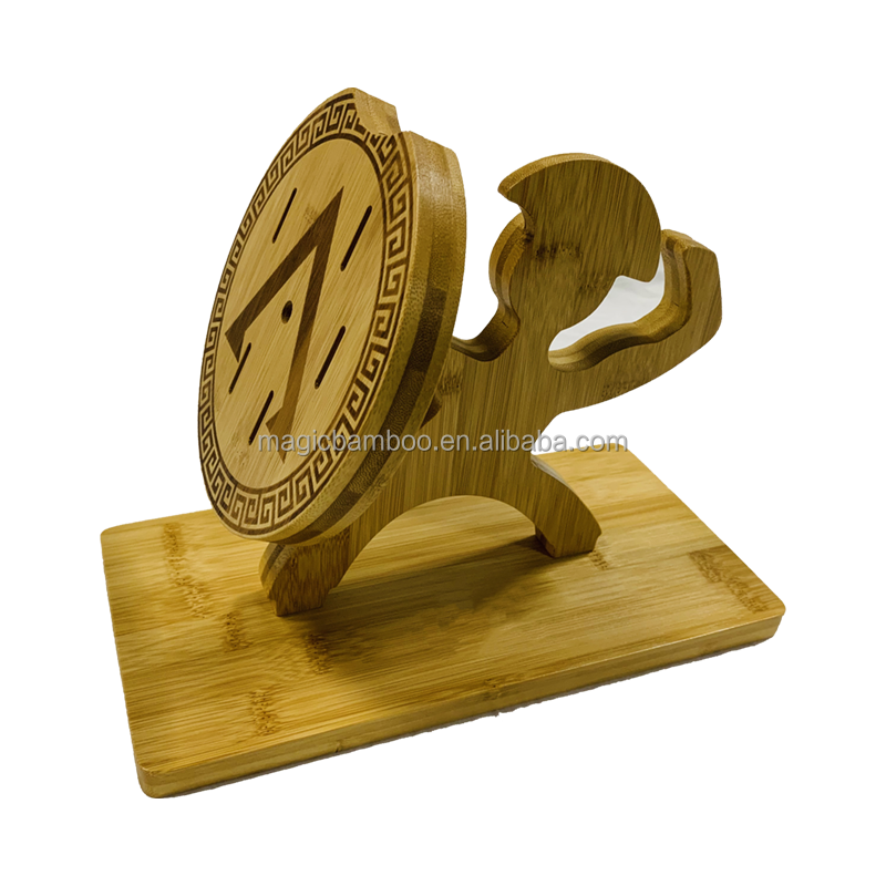 Bamboo Wood Kitchen Soldier Shield Shape Knife Holder Knife Block Holds 6 Knives