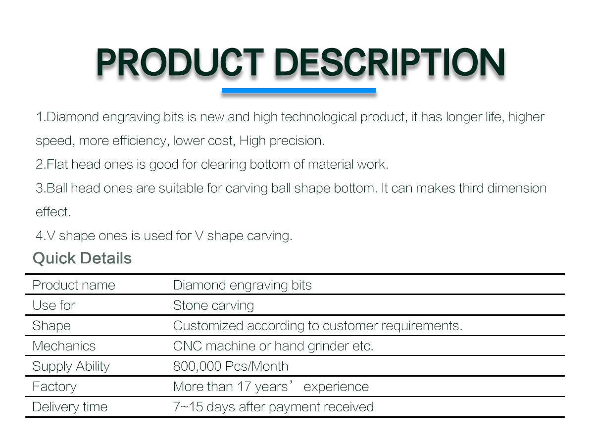 Diamond Engraving Bits for CNC Machine 20mm/25mm/30mm/40mm/50mm/60mm Working Length