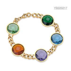 China Five Color Large Rhinestone Stainless Steel Bangle Thick Gold Chain Link Bracelet wholesale