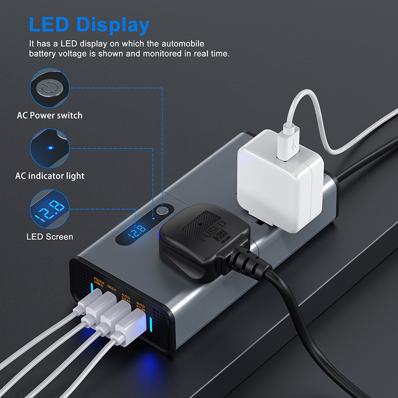 200W Electric Dc To Ac Power Inverter For Car 200W Usb Fast Charging 12V Dc To 220V Ac Power Car Inverter