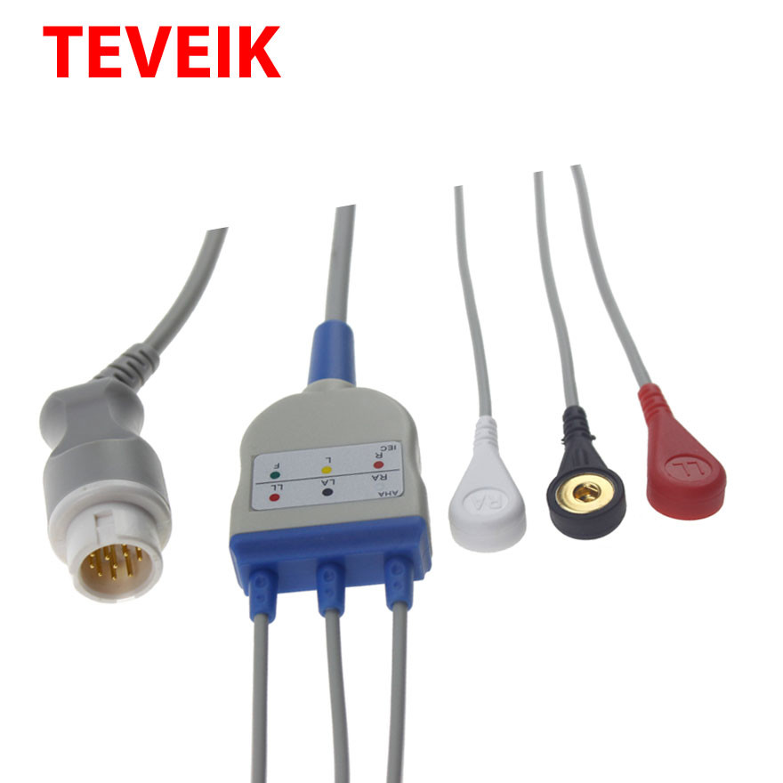 HP Medical ECG Cable One piece 5 leads ECG Cable with Snap, AHA,1K ohm, Round 12pin