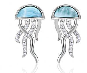 China Natural Gem Larimar Silver Jewelry Sea Animal Dangle Earrings wholesale