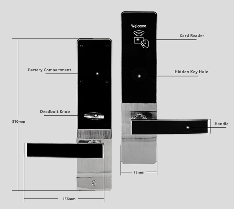 IC Card Bedroom Electronic Front Door Lock Super Convenience 310 * 72mm