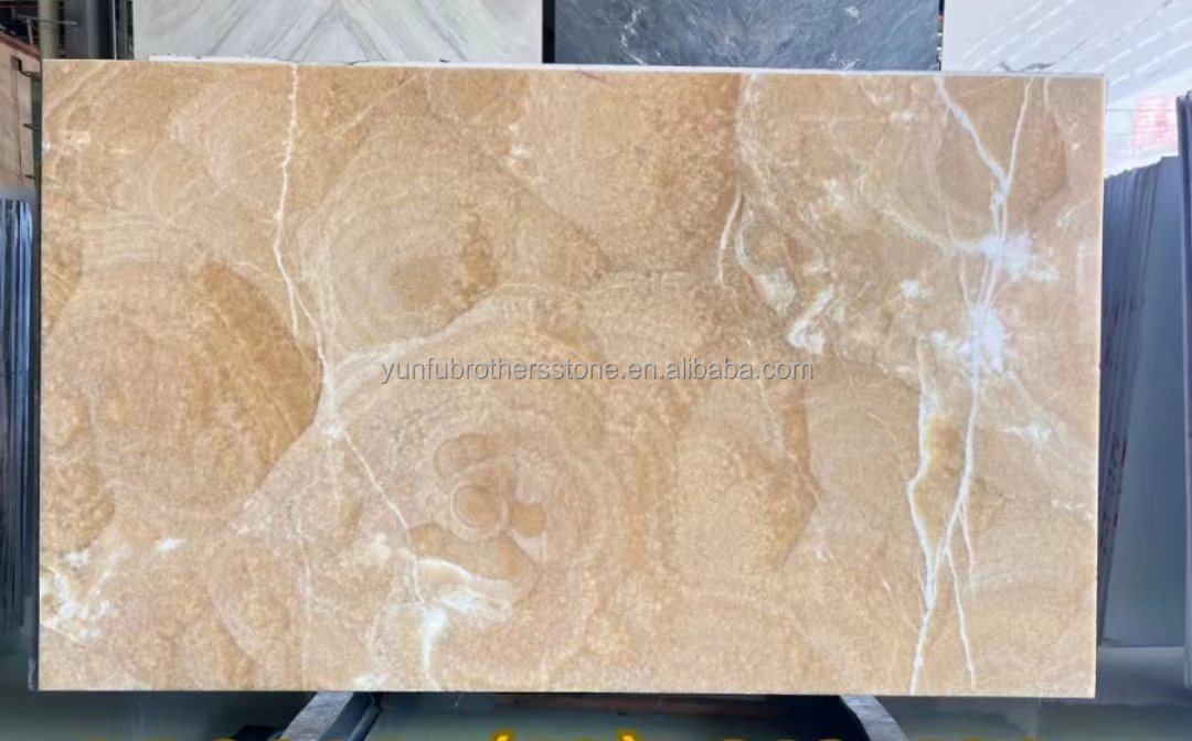 Surface Finishing Polished Design Backlit Orange Jade Stone for Basin and Dining Table
