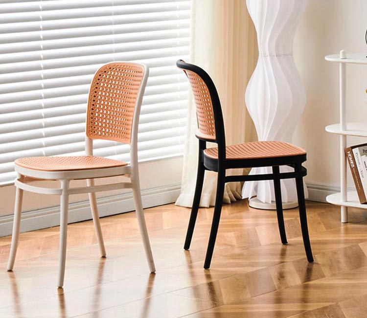 Nordic Stackable PP Plastic Rattan Dinner Chair for Outdoor Garden Cafe Restaurant