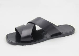China Comfortable Mens Leather Flip Flops Logo Printed Breathable Mens Beach Sandals wholesale
