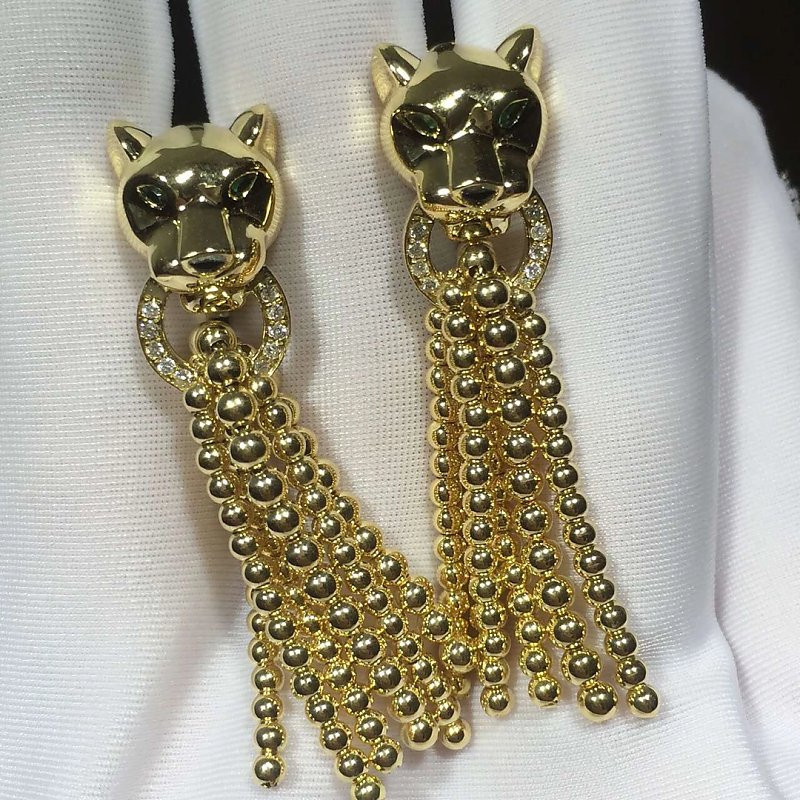 Panther Shaped Diamond Earrings , 18K Yellow Gold Vintage Earrings