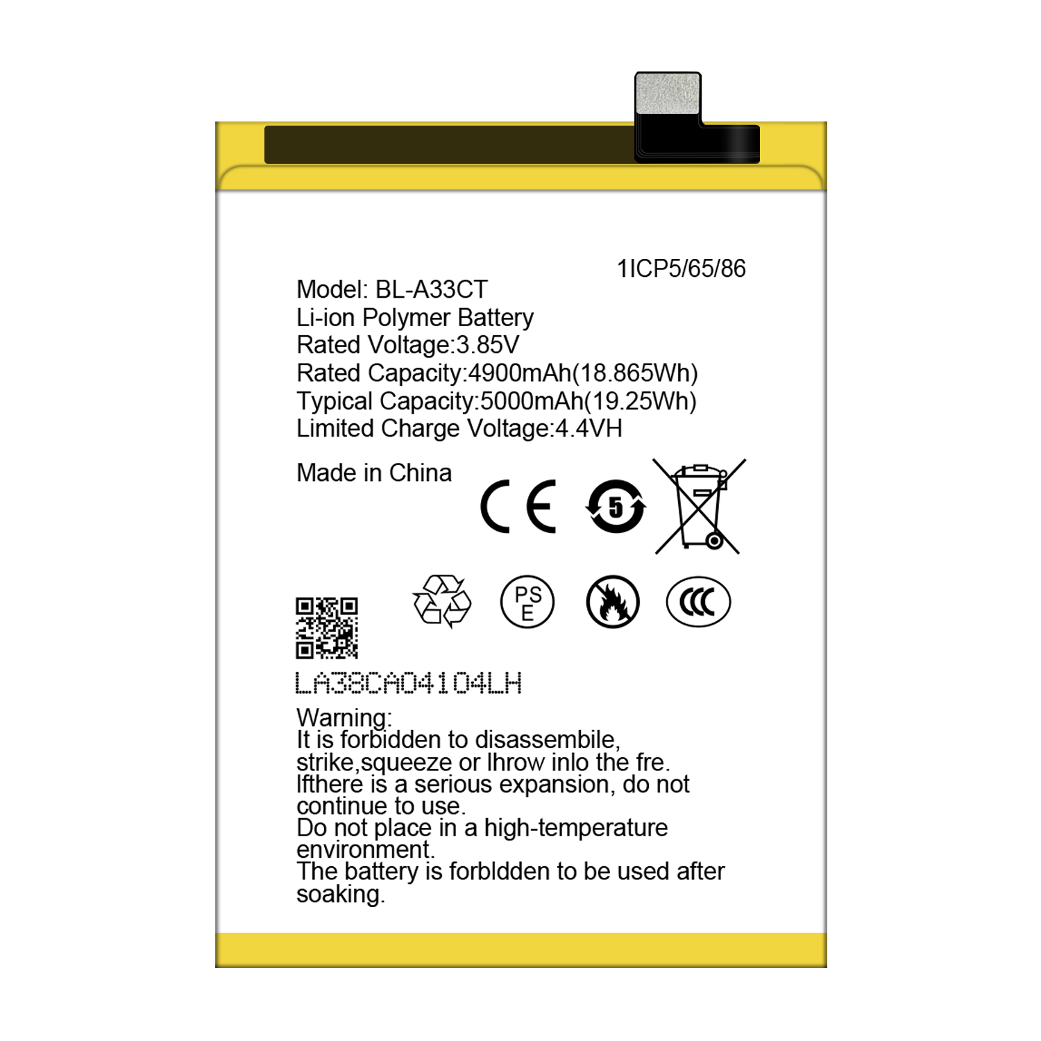 Compatible Infinix Rechargeable Li-ion Polymer Battery BL-A33CT for GM22 5000mAh 3.85V