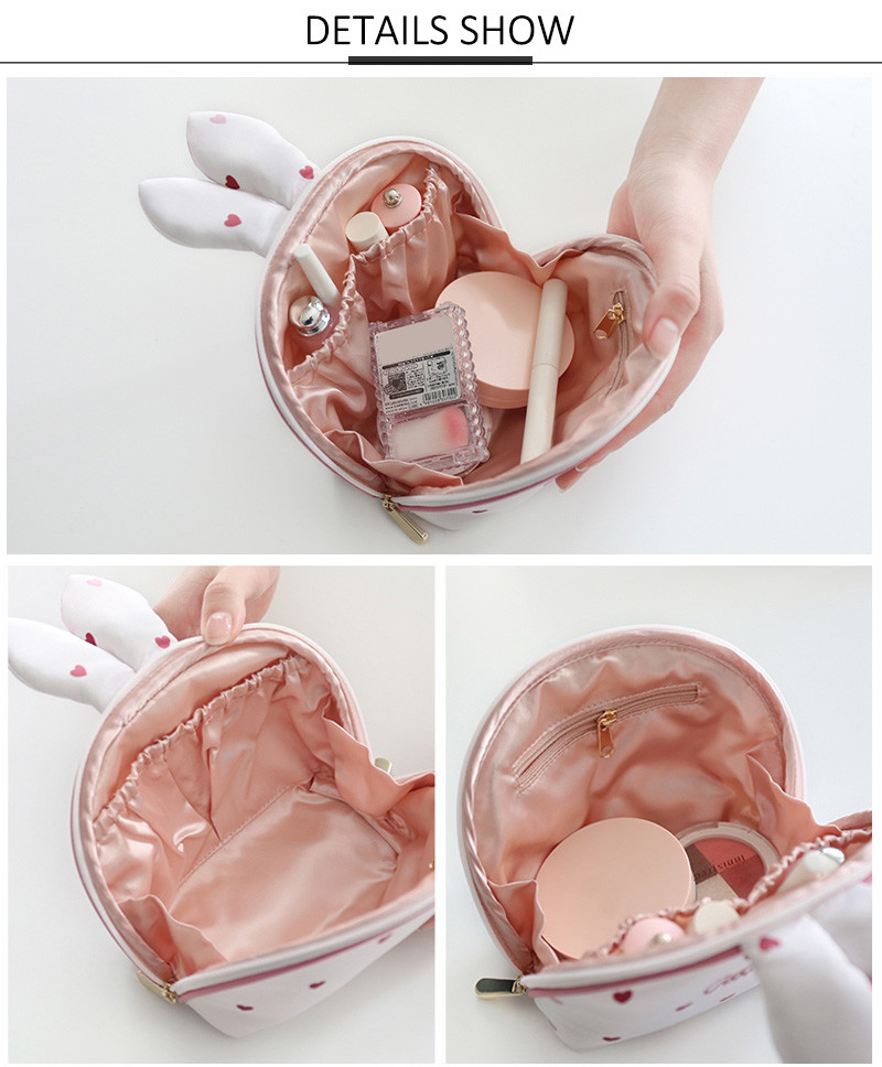 Luxury Half Moon Rabbit Shape Satin Red MakeUp Bag For Ladies