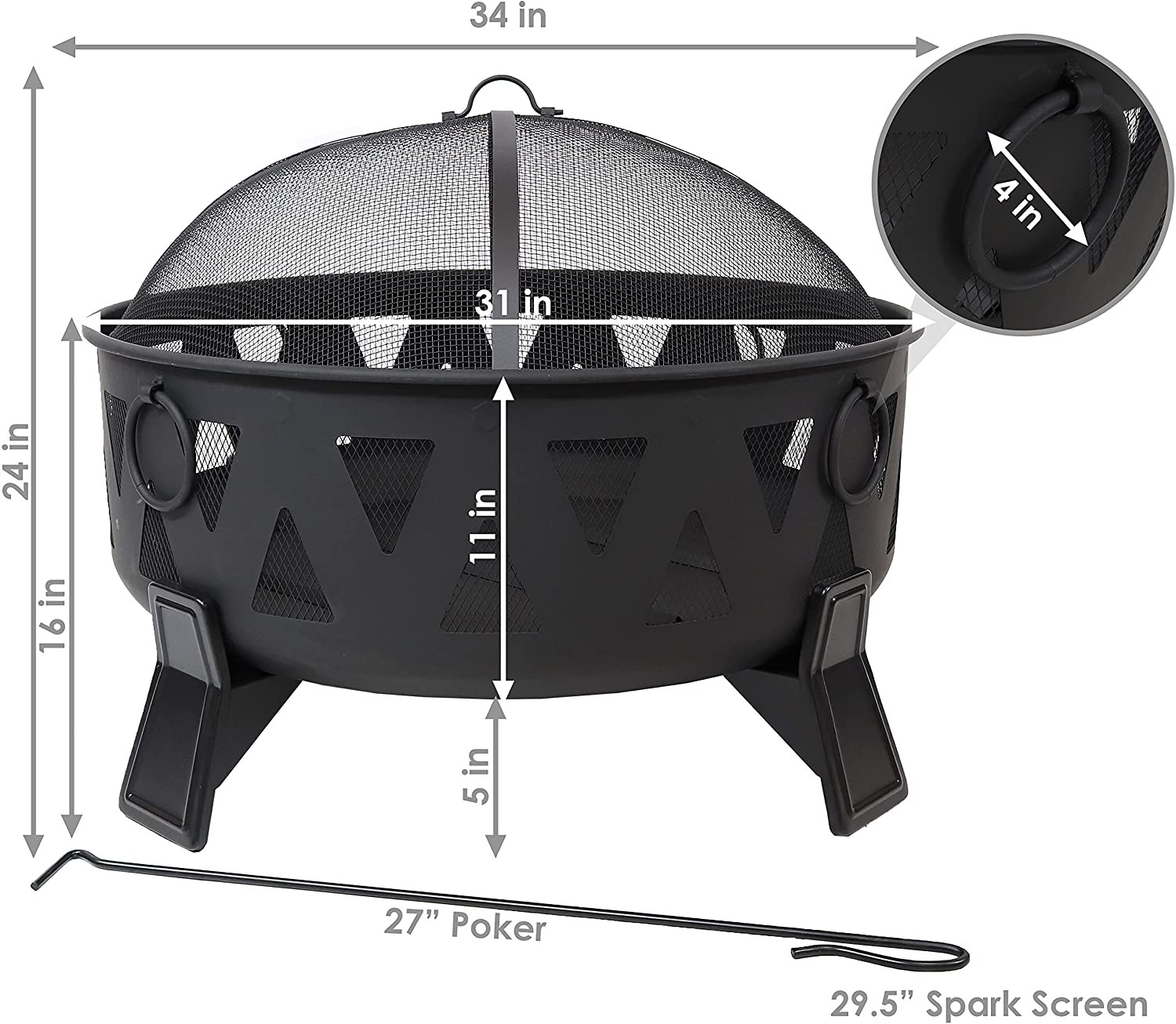 Portable Steel Charcoal Fire Pit With Geometric Triangle Cutouts Outdoor