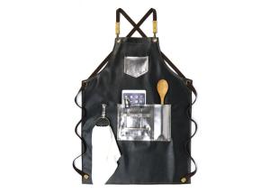 China PU Leather Kitchen Cooking Apron Silver And Black Stitching Padded wholesale