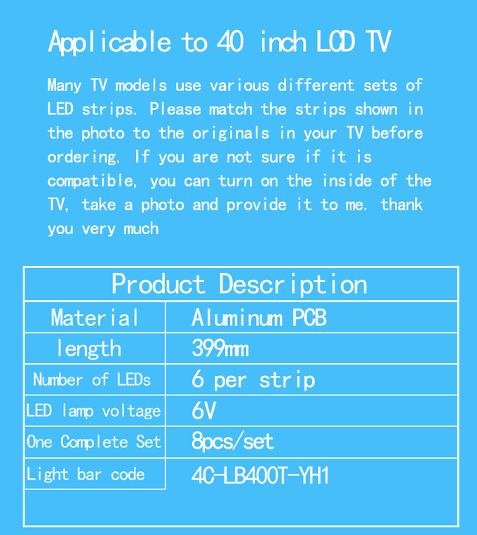 40inch TCL TV Backlight For T40ED06HU-01B 40L1550C 4C-LB400T-YH1 4C-LB4006-YH1 4C-LB4006-YH3