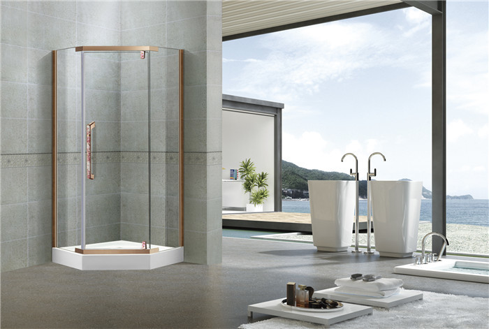 Red Bronze Stainless Steel Pivot Shower Doors With Nano Self - Cleaning Tempered Glass
