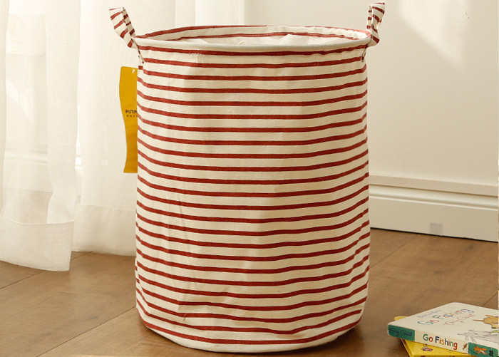 Puting portable Laundry basket storage bag box bathroom hamper bin customized colors stripe Green blue Cotton Linen