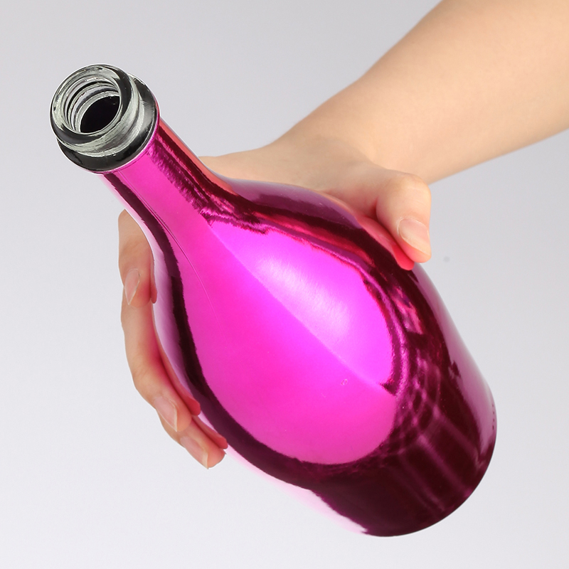 Customized Logo Glass Collar Bottles for Hot Stamping Screw Cap Purple Champagne Wine