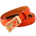 Vintage Fake Leather Belt 100cm Gold Solid Color Automatic Buckle Belt