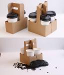 Disposable Coffee Cup Carrier Kraft Paperboard Paper Cup Holder Take Away