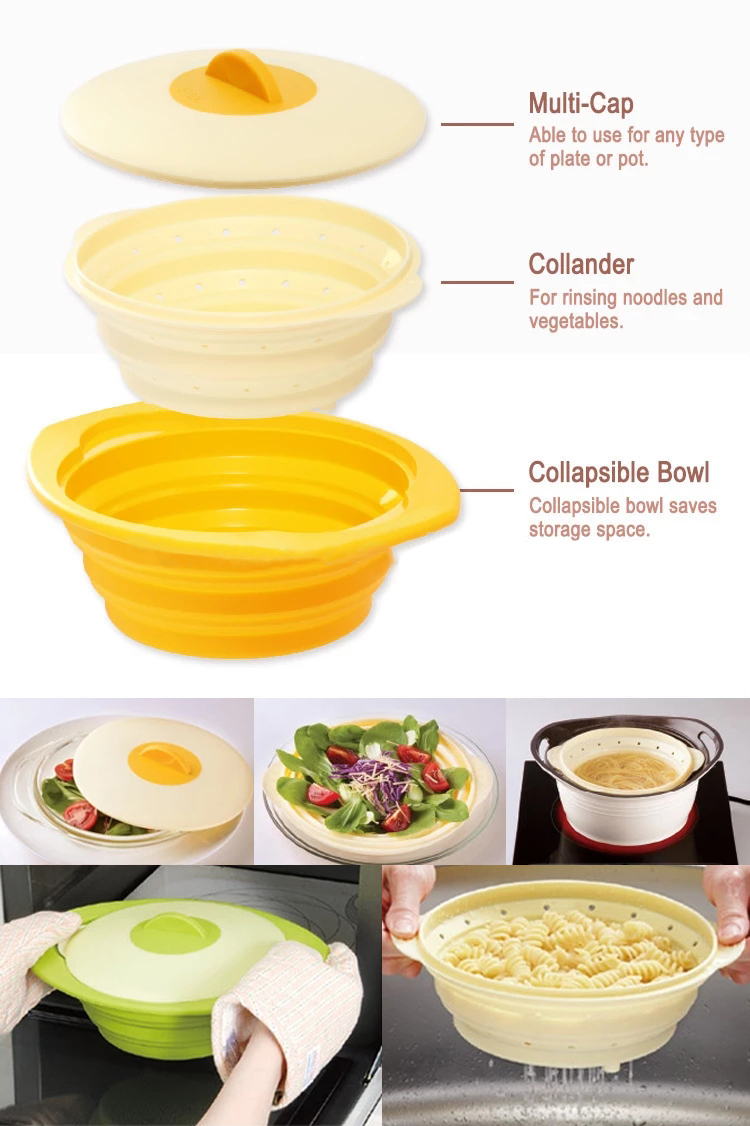 1600ml Double Color Lids Collapsible Silicone Steamer Microwave Safe