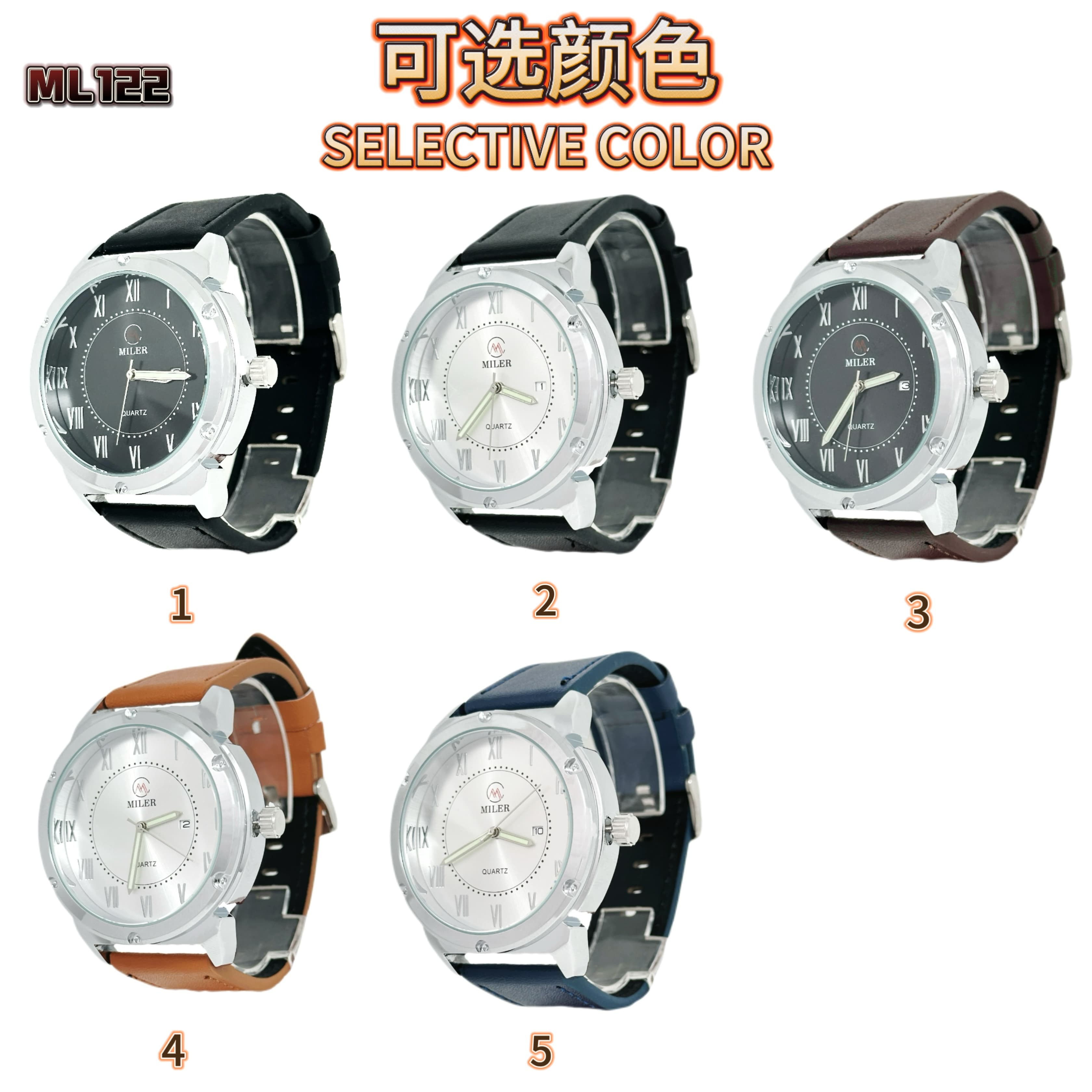 Hot Sell Alloy White Black Metal Quartz Movt Watch With Leather Strap