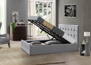 China Bedroom Platform Wood Upholstered Queen Bed Frame With Button wholesale