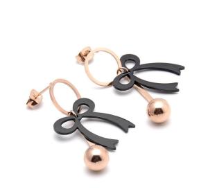 China Rose Gold Plated Plain Ribbon Bow Tassel Stud Earrings Women Fashion Jewelry , Bow Knot Pendant Chain Drop Hook Earring wholesale
