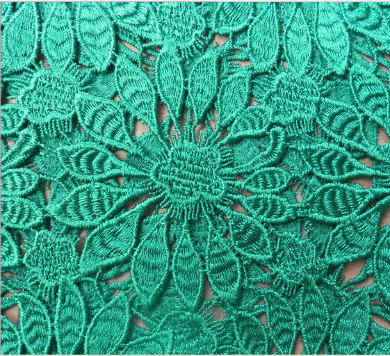 100% Polyester Chemical Lace embroidery Fabric with Green Color
