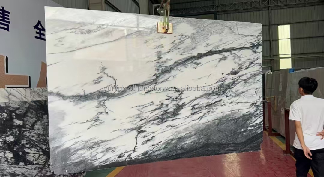 Snow Mountain White Marble Big Slab for Modern Design Dining Table Top Natural Stone