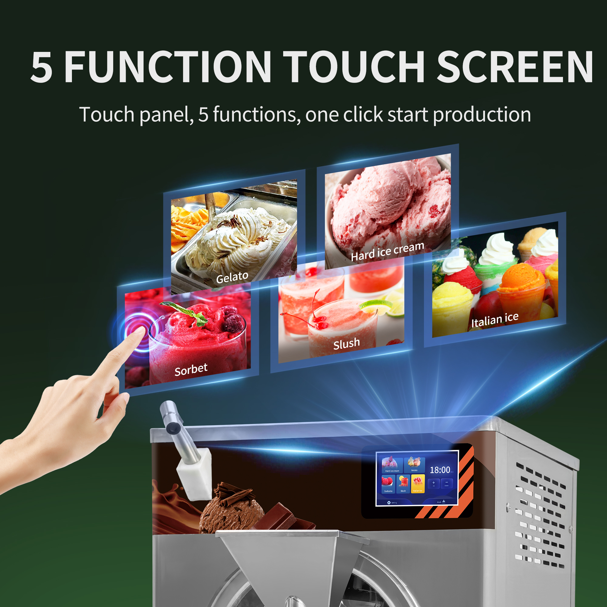 12L Capacity Hard Ice Cream Machines 48L/H Automatic Commercial Ice Creme Gelato Roll Maker for Business Sale App-Control