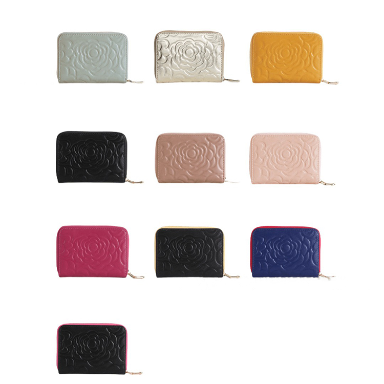 Camellia Genuine Leather Hand Coin Purse Small and Exquisite Wallet with No Embossing