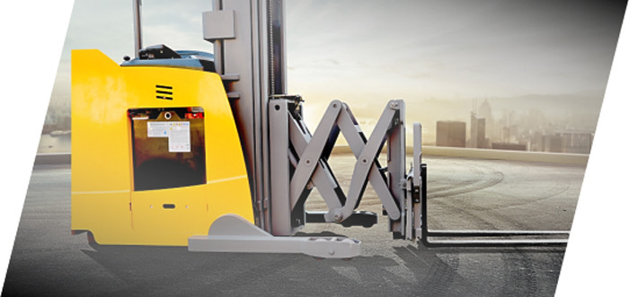 Double Scissor Forks Narrow Aisle Truck , 1600kg Reach Truck Forklift
